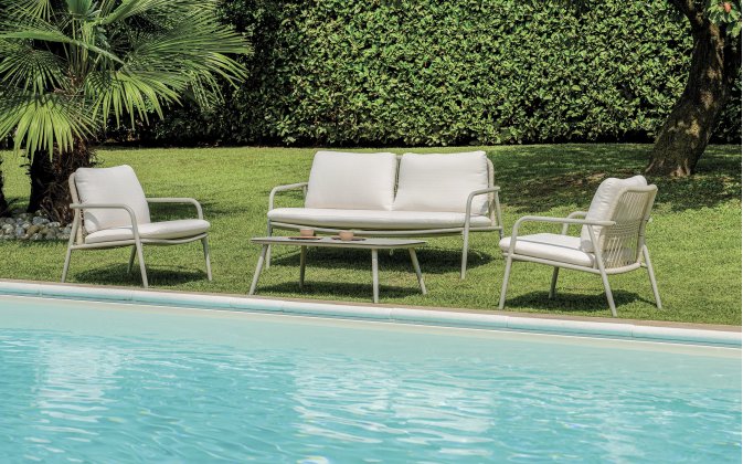 CRETA zestaw wypoczynkowy ogrodowy aluminium lina poduszki wododoporne