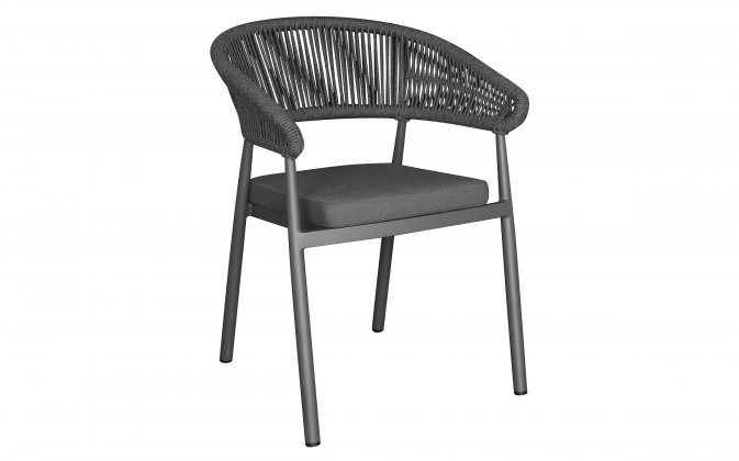 Grafitowe krzesło PERUGIA ogrodowe aluminiowe z liną i poduszką