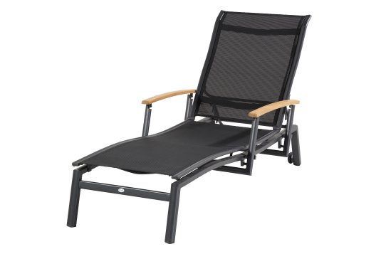 Leżak ogrodowy ALICE aluminium teak długość 200 cm z kółkami antracyt