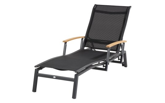 Leżak ogrodowy ALICE aluminium teak długość 200 cm z kółkami antracyt Leżak ogrodowy ALICE aluminium teak długość 200 cm z kółkami antracyt