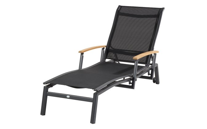 Leżak ogrodowy ALICE aluminium teak długość 200 cm z kółkami antracyt