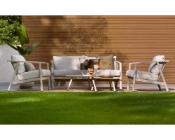 Zestaw ogrodowy RANA aluminium poduszki stoliki sofa 200 cm beżowy