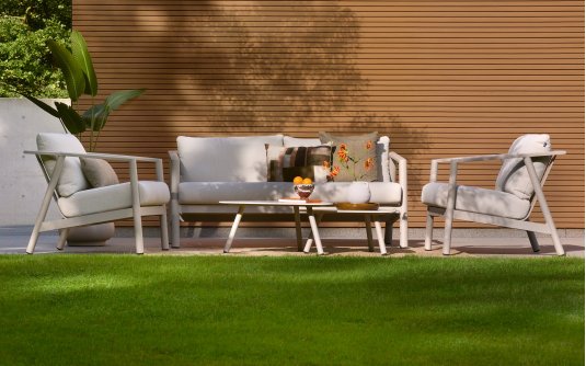 Zestaw ogrodowy RANA aluminium poduszki stoliki sofa 200 cm beżowy Zestaw ogrodowy RANA aluminium poduszki stoliki sofa 200 cm beżowy