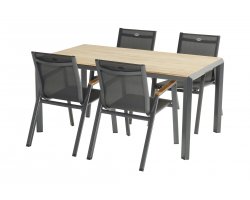 Zestaw stołowy na taras ARUBA stół 160x90 alu-teak 4 fotele