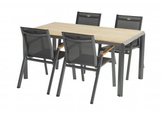 Zestaw stołowy na taras ARUBA stół 160x90 alu-teak 4 fotele