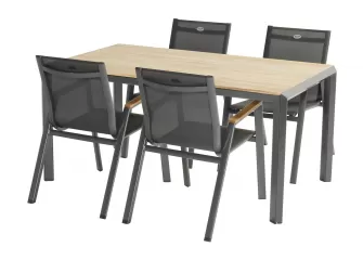 Zestaw stołowy na taras ARUBA stół 160x90 alu-teak 4 fotele