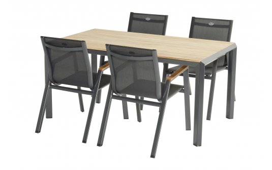Zestaw stołowy na taras ARUBA stół 160x90 alu-teak 4 fotele