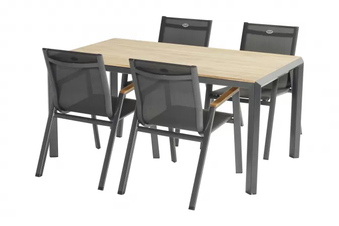 Zestaw stołowy na taras ARUBA stół 160x90 alu-teak 4 fotele