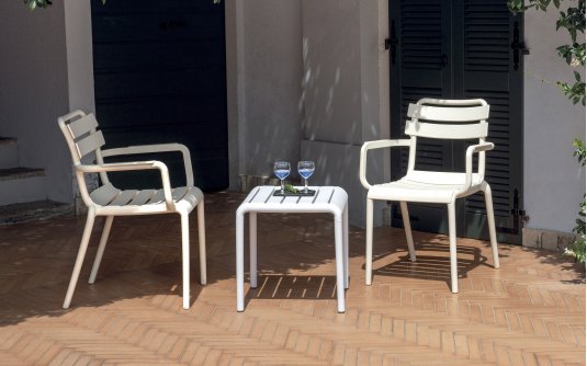 Biały stolik TAVOLINO ogrodowy z polipropylenu z włóknem szklanym – horeca