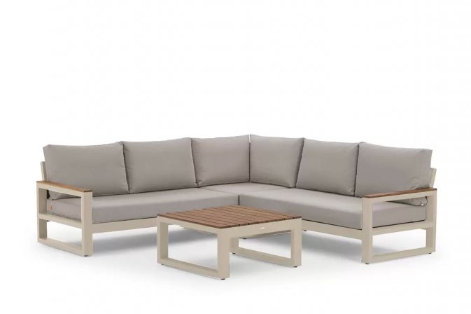 Narożnik ogrodowy aluminiowy SOHO Life beżowy jasnoszare poduszki Mist Grey