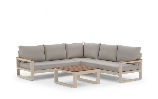 Narożnik ogrodowy aluminiowy SOHO Life beżowy jasnoszare poduszki Mist Grey