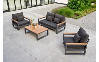 meble ogrodowe SOHO - aluminiowy komplet wypoczynkowy antracyt teak 