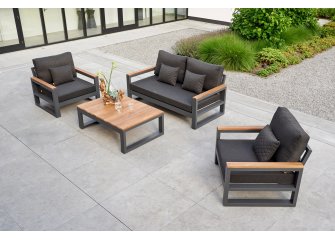meble ogrodowe SOHO - aluminiowy komplet wypoczynkowy antracyt teak 