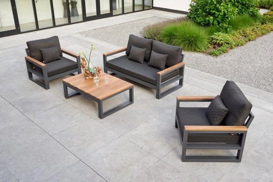 meble ogrodowe SOHO - aluminiowy komplet wypoczynkowy antracyt teak 