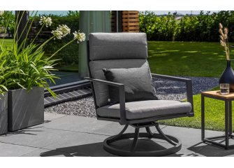 Obrotowy fotel ogrodowy aluminiowy na taras MAROON - kolor ciemnoszary poduszka SZARA Soltex