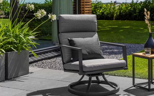 Obrotowy fotel ogrodowy aluminiowy na taras MAROON - kolor ciemnoszary poduszka SZARA Soltex