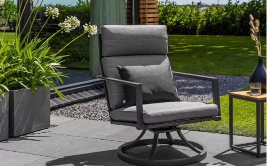 Obrotowy fotel ogrodowy aluminiowy na taras MAROON - kolor ciemnoszary poduszka SZARA Soltex Obrotowy fotel ogrodowy aluminiowy na taras MAROON - kolor ciemnoszary poduszka SZARA Soltex