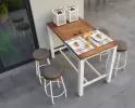 Nowoczesny stół batowy aluminiowy biały CONCEPT 150x90 z blatem robust teak 