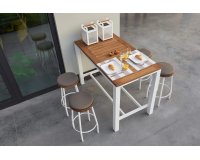 Nowoczesny stół batowy aluminiowy biały CONCEPT 150x90 z blatem robust teak 