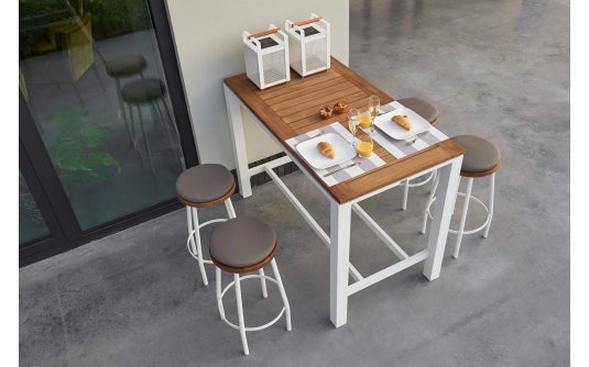 Nowoczesny stół batowy aluminiowy biały CONCEPT 150x90 z blatem robust teak Nowoczesny stół batowy aluminiowy biały CONCEPT 150x90 z blatem robust teak