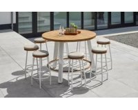 Biały zestaw barowy z okrągłym stołem i 6 hokerami TEXAS LIFE