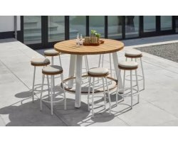 Biały zestaw barowy z okrągłym stołem i 6 hokerami TEXAS LIFE