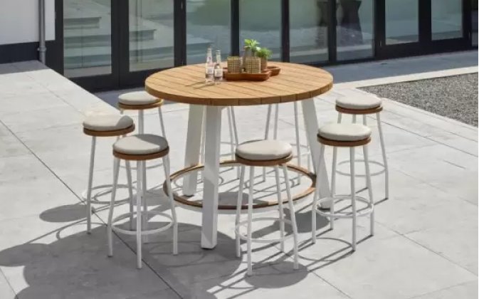 Biały zestaw barowy z okrągłym stołem i 6 hokerami TEXAS LIFE