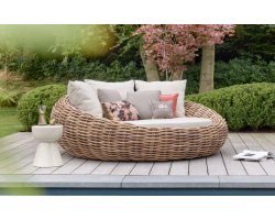 COCOON DAYBED łóżko ogrodowe z technorattanu z poduszkami BEE WETT® Boucle beżowy