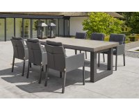 Meble ogrodowe aluminiowe stołowe STELVIO 240 - nogi ciemnoszare - blat ceramiczny i fotele ciemnoszare CARIBEAN