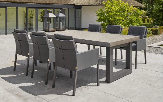 Meble ogrodowe aluminiowe stołowe STELVIO 240 - nogi ciemnoszare - blat ceramiczny i fotele ciemnoszare CARIBEAN Meble ogrodowe aluminiowe stołowe STELVIO 240 - nogi ciemnoszare - blat ceramiczny i fotele ciemnoszare CARIBEAN