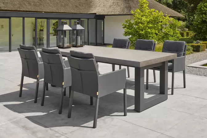 Meble ogrodowe aluminiowe stołowe STELVIO 240 - nogi ciemnoszare - blat ceramiczny i fotele ciemnoszare CARIBEAN