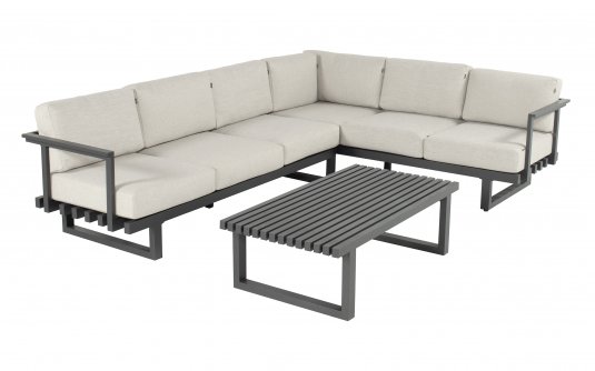 Narożnik na taras aluminiowy grafitowy CALABRIA Hartman poduszki szarobeżowe