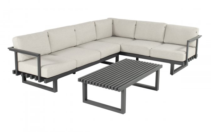 Narożnik na taras aluminiowy grafitowy CALABRIA Hartman poduszki szarobeżowe