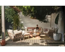 Zestaw ogrodowy TOSCANA aluminium poduszki sofa 3-osobowa stoliki kolor mocha beige