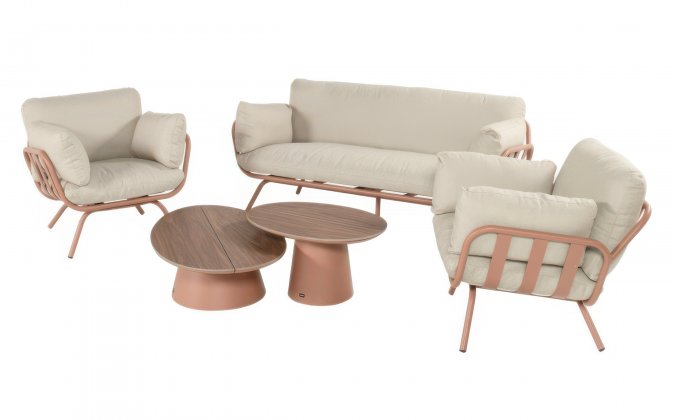 Zestaw ogrodowy TOSCANA aluminium poduszki sofa 3-osobowa stoliki kolor mocha beige