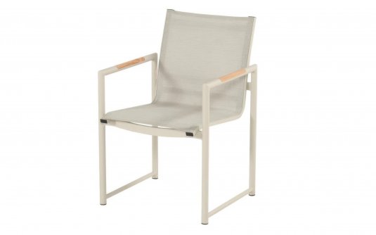 2x FONTAINE Krzesło ogrodowe Hartman aluminium jasnobeżowy siedzisko tekstylina i wstawki teak