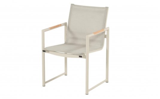 2x FONTAINE Krzesło ogrodowe Hartman aluminium jasnobeżowy siedzisko tekstylina i wstawki teak