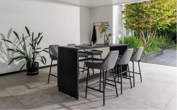 Stołek barowy tapicerowanym siedziskiem i oparciem z podłokietnikami ogrodowy nuna