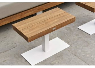 Aluminiowy biały stolik ogrodowy z blatem teak FITZ ROY