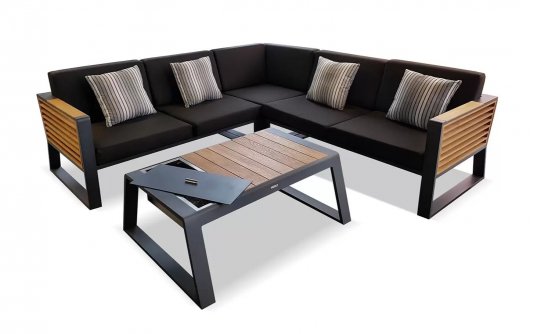 Aluminiowy narożnik ogrodowy NEW YORK ciemnoszary wykończenia teak Aluminiowy narożnik ogrodowy NEW YORK ciemnoszary wykończenia teak