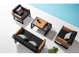 Meble ogrodowe aluminiowe na taras NEW YORK ciemnoszare alu sofa 2-osobowa