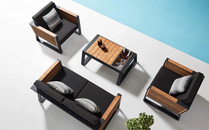 Meble ogrodowe aluminiowe na taras NEW YORK ciemnoszare alu sofa 2-osobowa