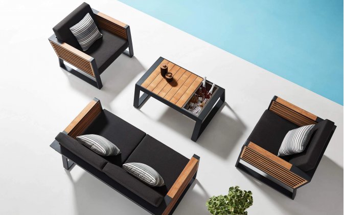 Meble ogrodowe aluminiowe na taras NEW YORK ciemnoszare alu sofa 2-osobowa