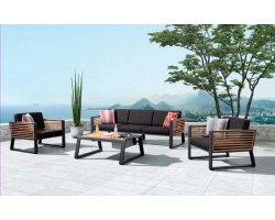 Meble ogrodowe wypoczynkowe NEW YORK aluminiowe ciemnoszare teak 