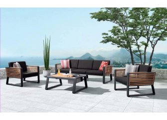 Meble ogrodowe wypoczynkowe NEW YORK aluminiowe ciemnoszare teak 