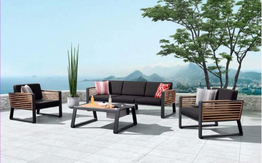 Meble ogrodowe wypoczynkowe NEW YORK aluminiowe ciemnoszare teak 