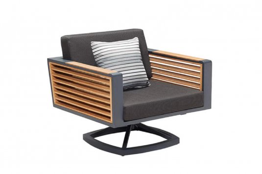 Obrotowy fotel wypoczynkowy NEW YORK aluminiowy ciemnoszary teak