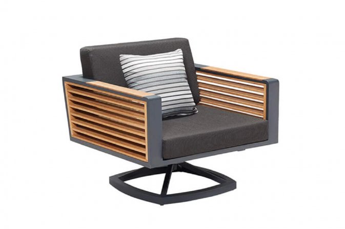 Obrotowy fotel wypoczynkowy NEW YORK aluminiowy ciemnoszary teak