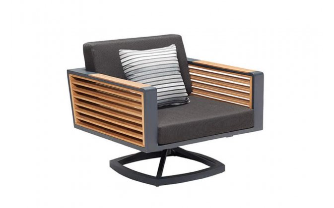 Obrotowy fotel wypoczynkowy NEW YORK aluminiowy ciemnoszary teak