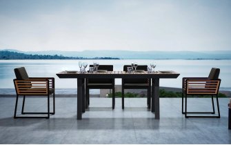 Komplet mebli ogrodowych stołowych NEW YORK aluminiowy ciemnoszary teak
